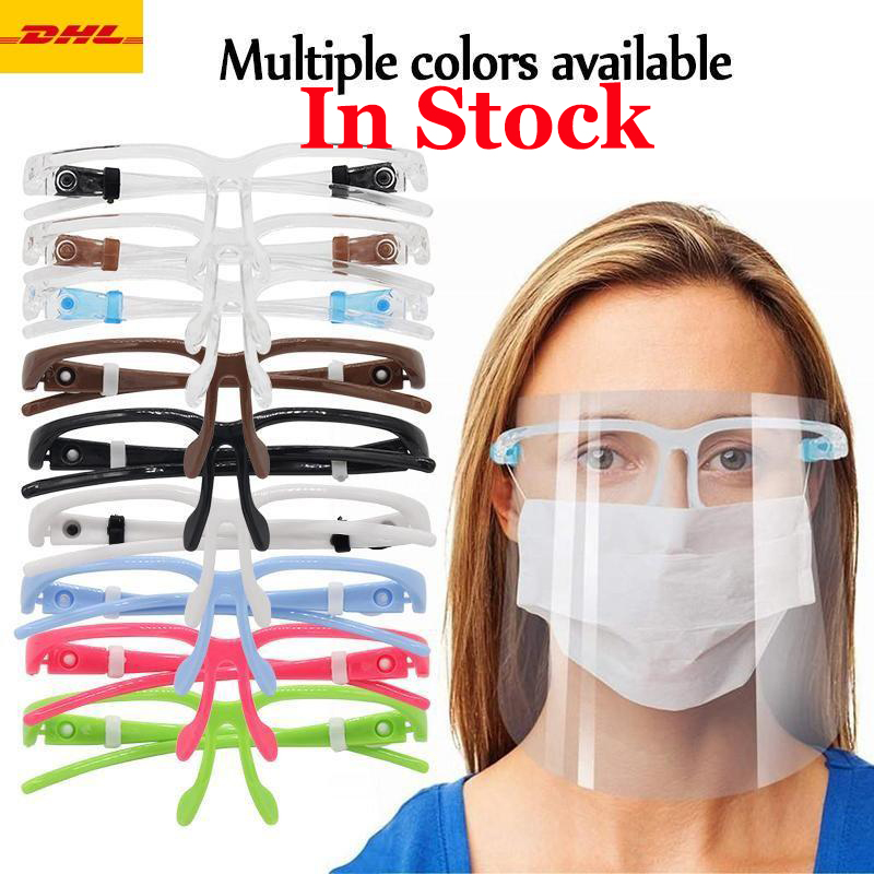 

DHL 3-7 days to US PET Face Shield With Glass Holder Safety Oil-Splash Proof Anti-UV Protective Face Cover Transparent Facial Party Mask