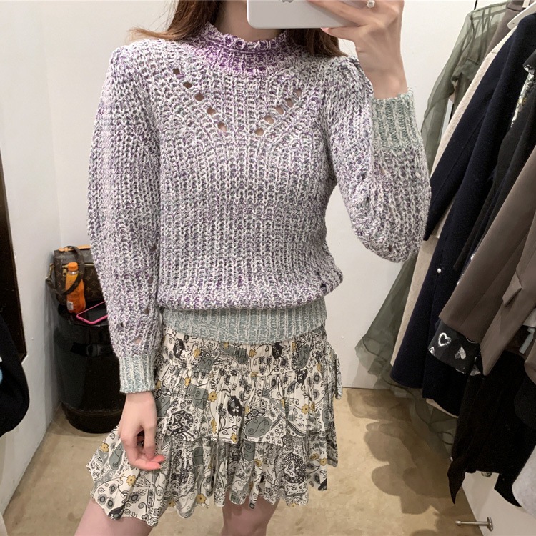 

Women Sweater 2020 Spring and Summer New High-necked Hollow Long-sleeved Female Sweater, Red