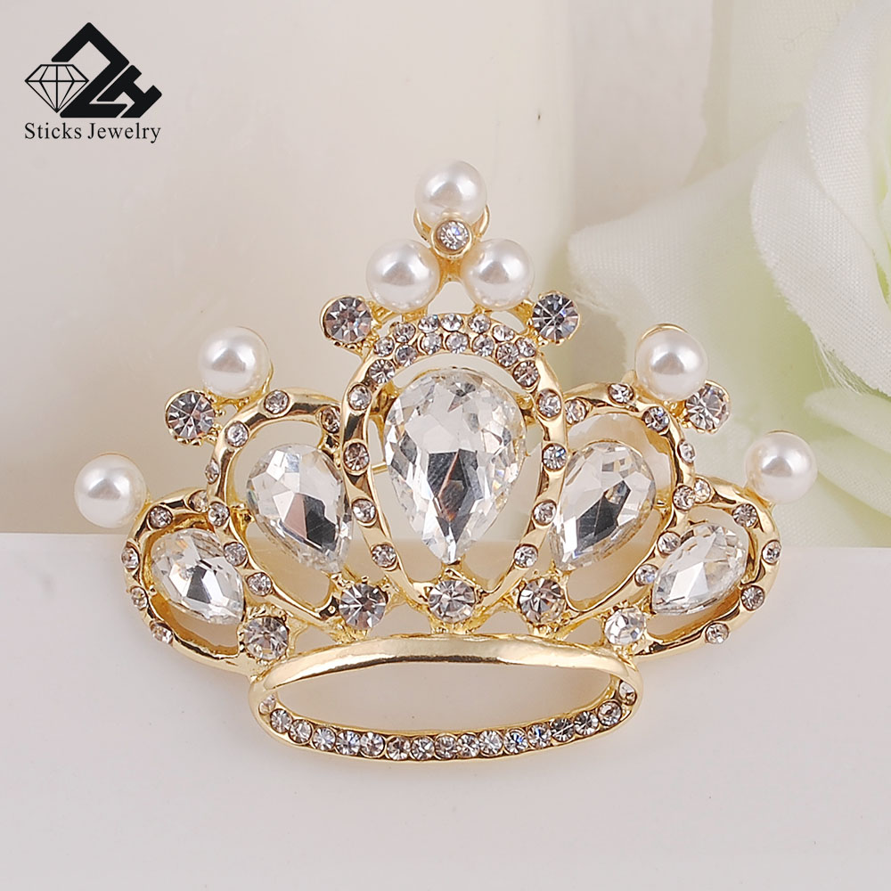 

Ladies Crown Brooch Crystal Glass Engagement Wedding Brooch, Gray