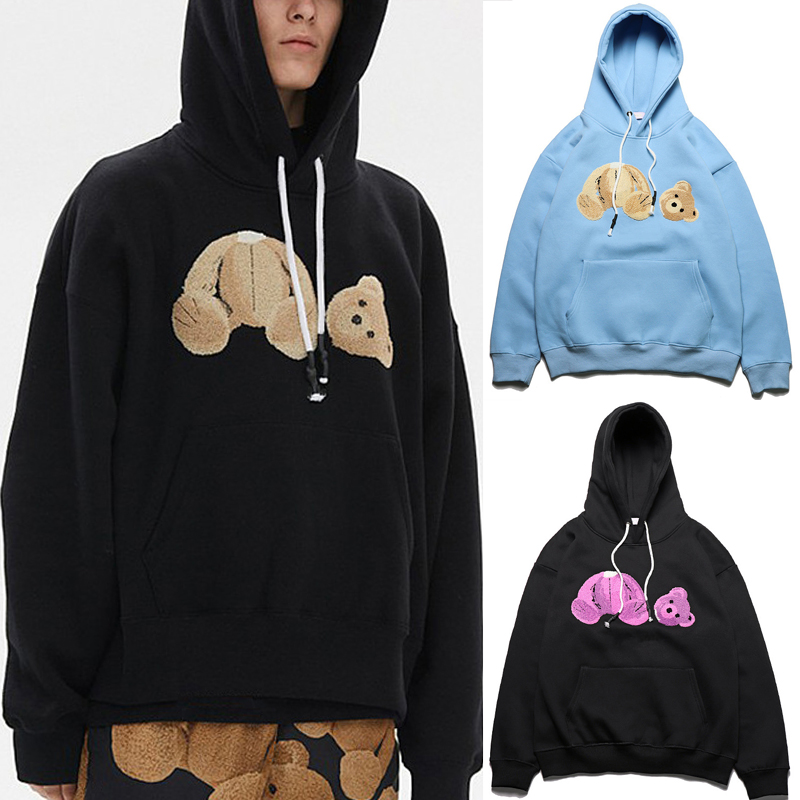 

Bear Print Hoodie Mens Hooded Sweatshirt Jumpers Casual Oversize Hoody Pullovers Men Women Hip Hop Skateboard Outfit Fall Winter Streetwear, Black+yellow bear