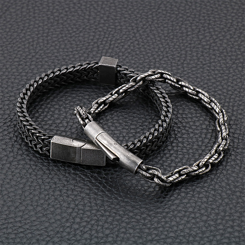 

European and American stainless steel jewelry men's creative bracelet retro hip hop fashion titanium steel bracelet