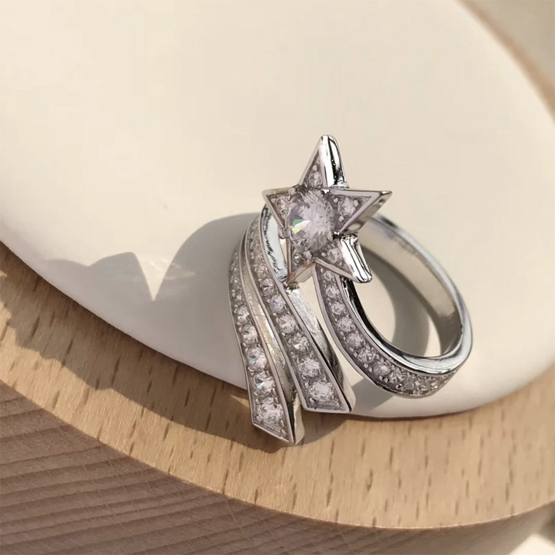 

Luxury Shooting Star Modelling Open Ring for Women Glistening Gorgeous Full Drill Rhinestone Metal Ring Wedding Jewelry