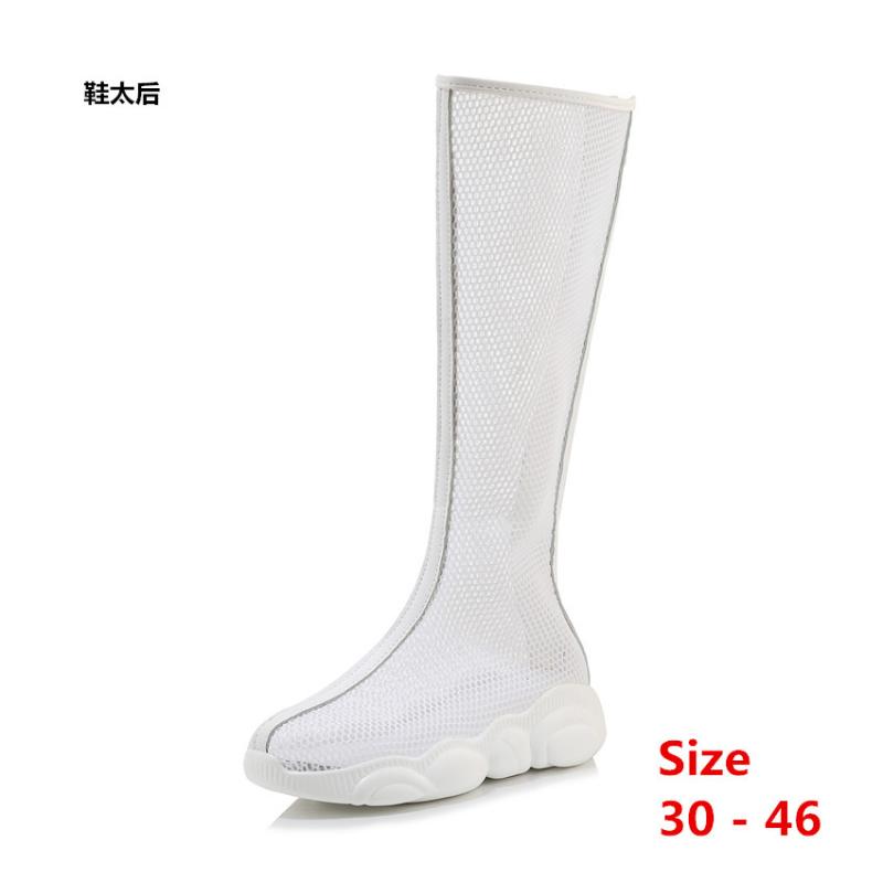 

Summer Med Heels Wedges Women Knee High Boots Sexy Med Heel Woman Shoes Platform Boots Small Big Size 30 - 46, White