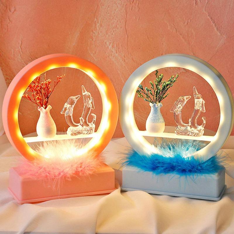 

Creative Floweguage Dolphin Night Light Decoration Valentine's Day Gift Round Music Box Girl Heart Home Room Decoration Light