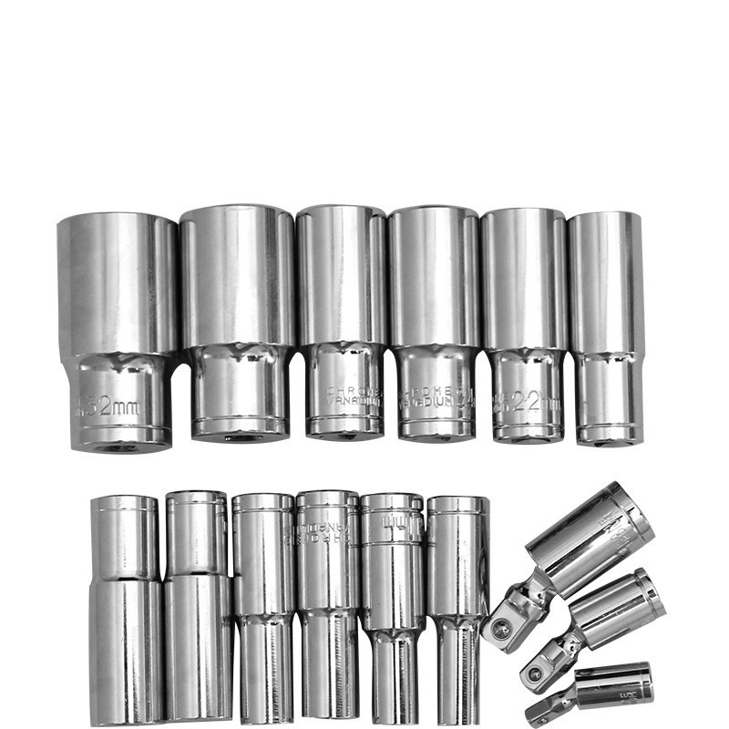 

1/2 Longer Head 8-32mm Socket Set Auto Repair Tools Hexagon Ratchet Wrench Accessories Nickel Chrome Multi-function