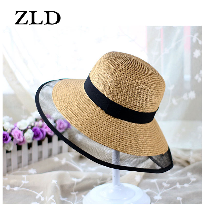 

ZLD Sun hat summer outdoor beach fashion straw hat female beach Hepburn vacation shade folding big brim fashion cap