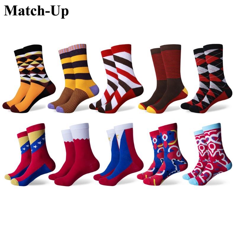 

Match-Up Fashion Men's Combed Cotton Socks Novelty Colorful Crew Skateboard Socks Male Socks(10 Pairs/lot, As pic