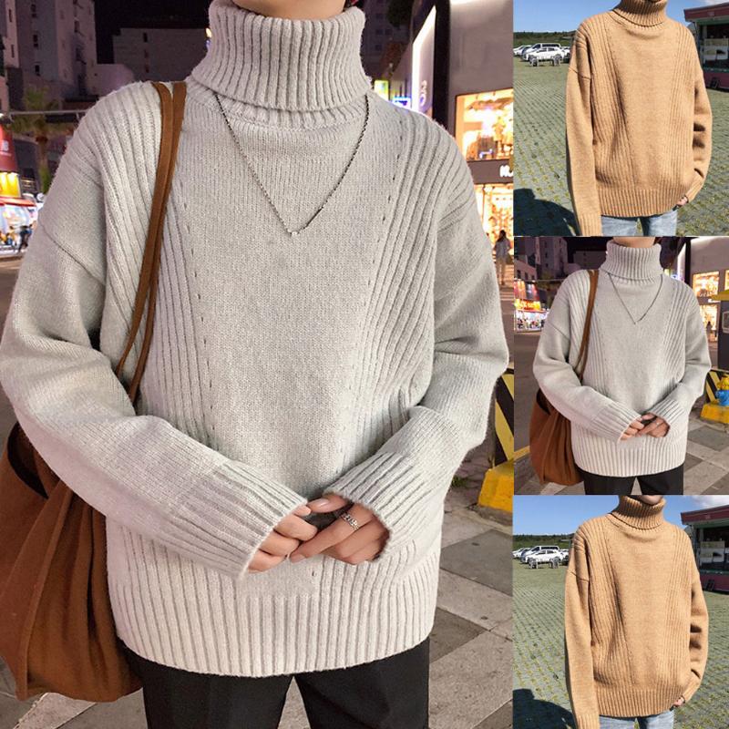 

Fashion Popluar Universal Women Men Autumn And Winter New trend Solid Color High Collar Loose Warm Sweater, Gray