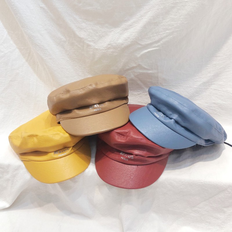 

Baby Boy girl Hats Cute Children Toddler Kids Classic Style Baby Fashion Cap Toddler Boy Girl Spring Leather Berets Hats, Black