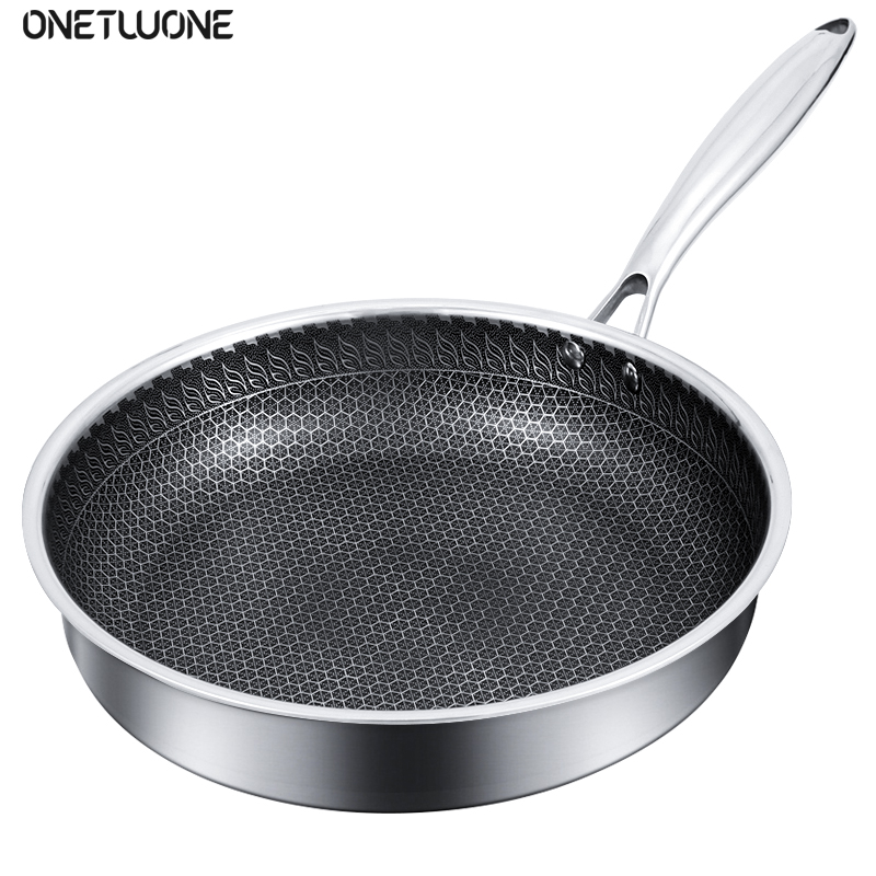 

304 Stainless Steel Skillet Household Induction Compatible Nonstick Fry Pan Multipurpose Cookware Use for Kitchen Restaurant