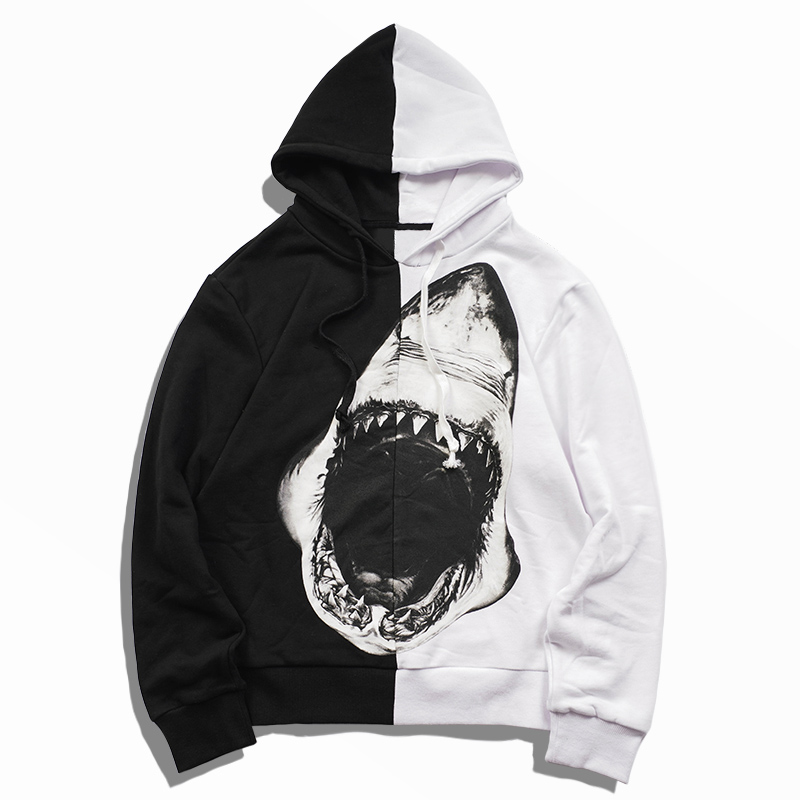 

Mens Shark Print Hoodies Men Women Best Quality Black and white stitching Hooded Pullover Couples High Quality Casual Sweatshirts Size S-XL, Multi