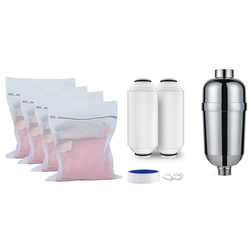 

4 Pcs Large Mesh Laundry Bag with Washing Bags & 1 Set Shower Filter, 8 Stage Shower Head Filter Head Filter