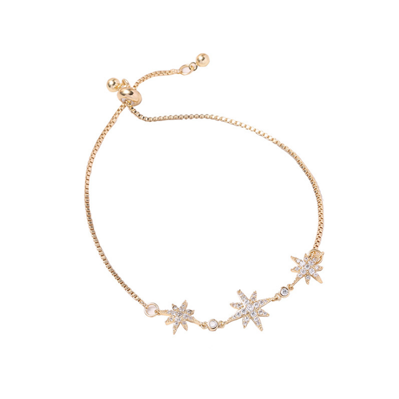 

Fashion Cubic Zirconia Stars Gold Bracelet Box Chain Charm Adjustable Bracelet For Women Fashion Jewelry 2020