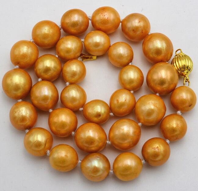 

NEW GORGEOUS HUGE 13-15MM ROUND GOLD PEARL NECKLACE 18INCH