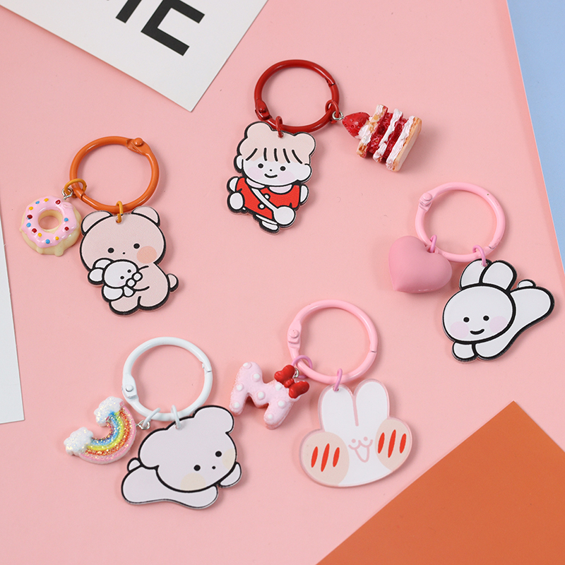 

Cute Acrylic Bear Rainbow Donut Keychain Key Chains Ring Car Bag Pendent Charm Sweet Accessories D597