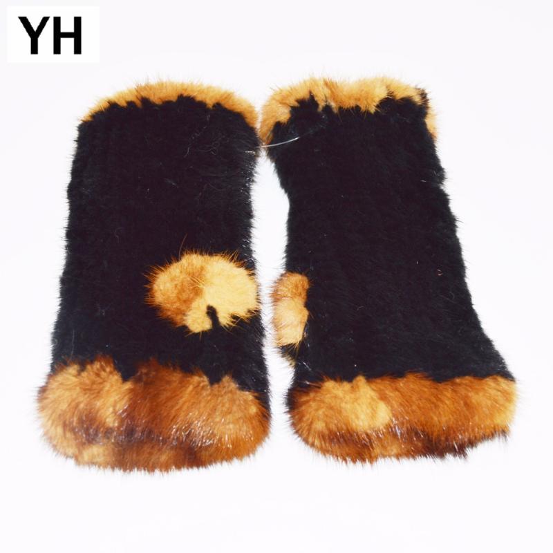 

2020 New Winter Women Gloves 100% Natural KnittedMink Fur Glove Female Mitts Elasticity Lady Fashion Real Mitts