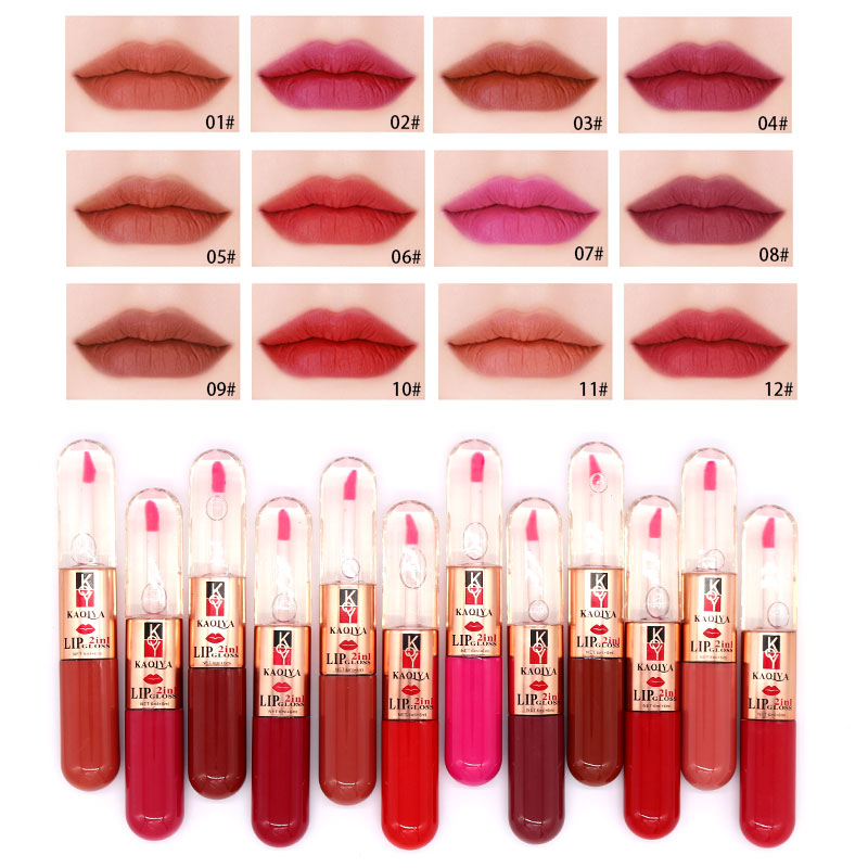 

12PCS Double Side Matte Lipgloss Makeup Cosmetics Fashion Easy To Wear Liquid Lipstick Women Long-lasting Lip Tint Lip Gloss, 12pcs multicolor