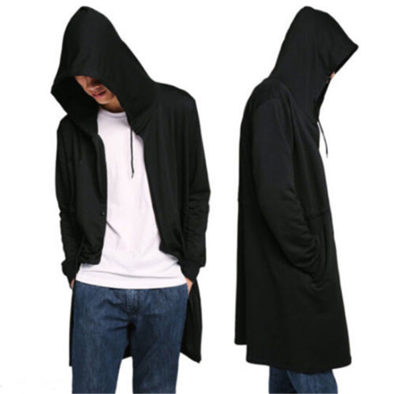 

Darker Same Cloak Wizard Mid-length Trench Coat Men's Hooded Sweater Autumn, Black