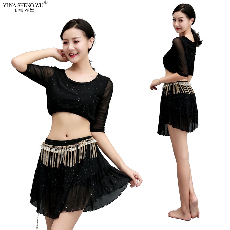 

Women belly dance clothes milk silk belly dance suit 2pcs(top/skirt) girls bellydance costume latin/ballroom set clothing, Color1-2pcs
