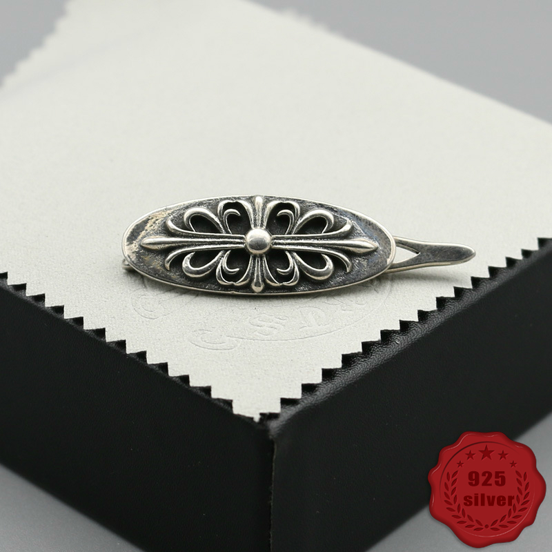 

s925 sterling silver hair accessories hairpin simple retro cross flower letters personality high-end punk street dance style, Golden;silver