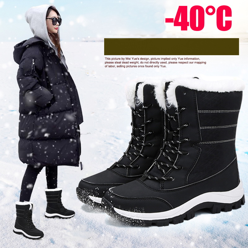

2020 Womens Boots Platform Snow Boots for Women Thick Plush Waterproof Slip-resistant Shoes Plus Size 35-42 Zapatos De Mujer, Black