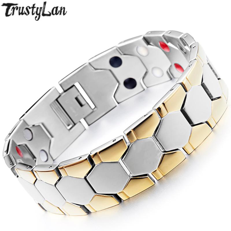 

15MM Wide Golden Stainless Steel Healthy Magnetic Man Bracelet Male Jewelry Power Therapy Magnets Mens Bracelets Bangles 2020