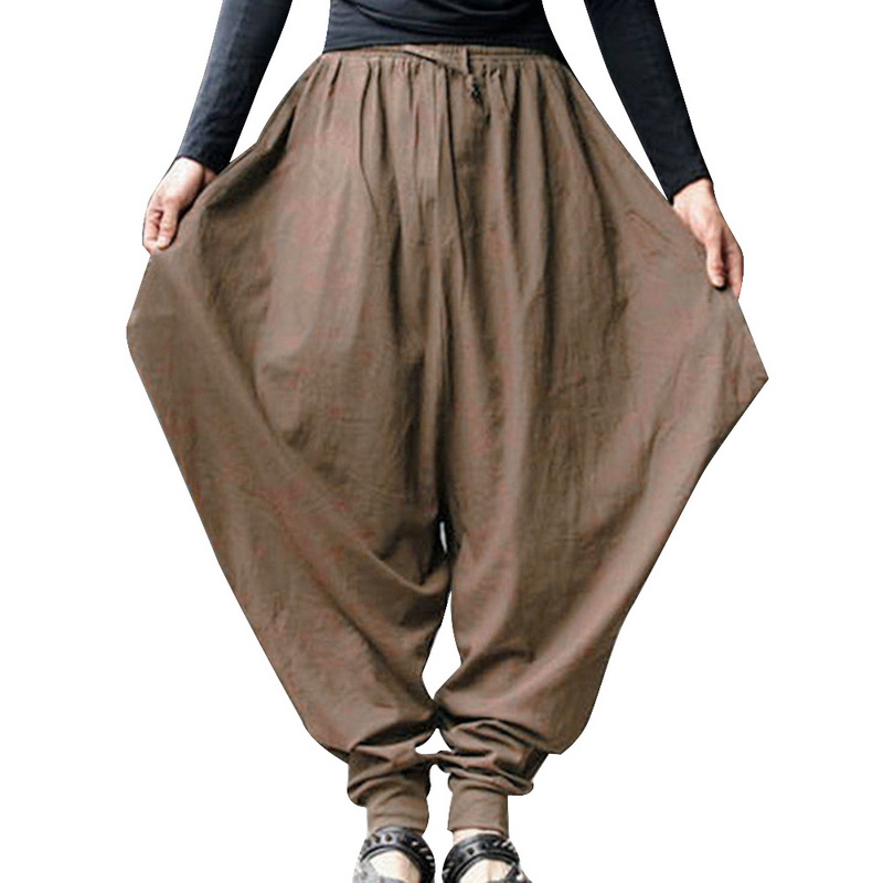 

UEFEZO Men Pants Casual Mens Wide Leg Pants Vintage Joggers Solid Baggy Loose Elastic Waist Harem Pencil Hip Hop Trousers, Khaki