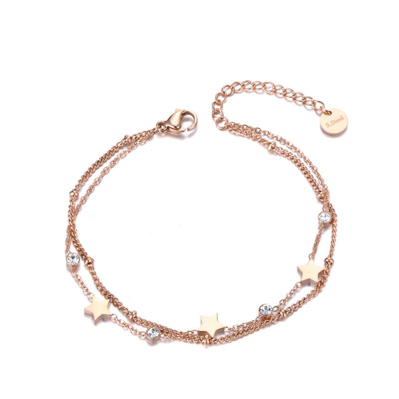 

Trendy Double Layer CZ Ctystal Star Charm Bracelet For Women Stainless Steel Bohemia Chain Link Bracelets B19080