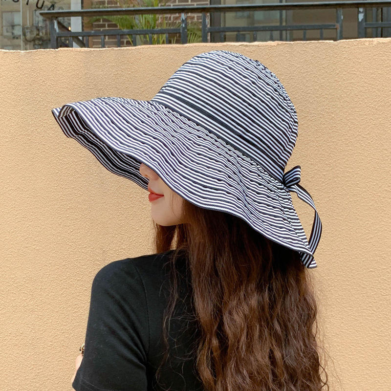 

Zebra Striped Sun Hat Summer Women Foldable Cotton Linen Beach Hat Big Wide Brim uv protection fisherman outdoor bucket cap, Green beige stripes