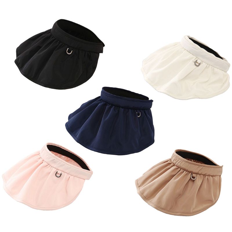 

Women Summer Empty Top Sun Protection Beach Hat Ruffles Shell Shaped Wide Brim Solid Color Foldable Clip-On Peaked Visor Cap, Black