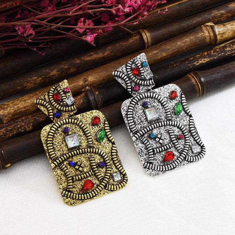 

Vintage Geometric Enthnic Metal earrings Pattern Crystal Ethnic women Drop Dangle Earrings African Exaggerated Jewelr