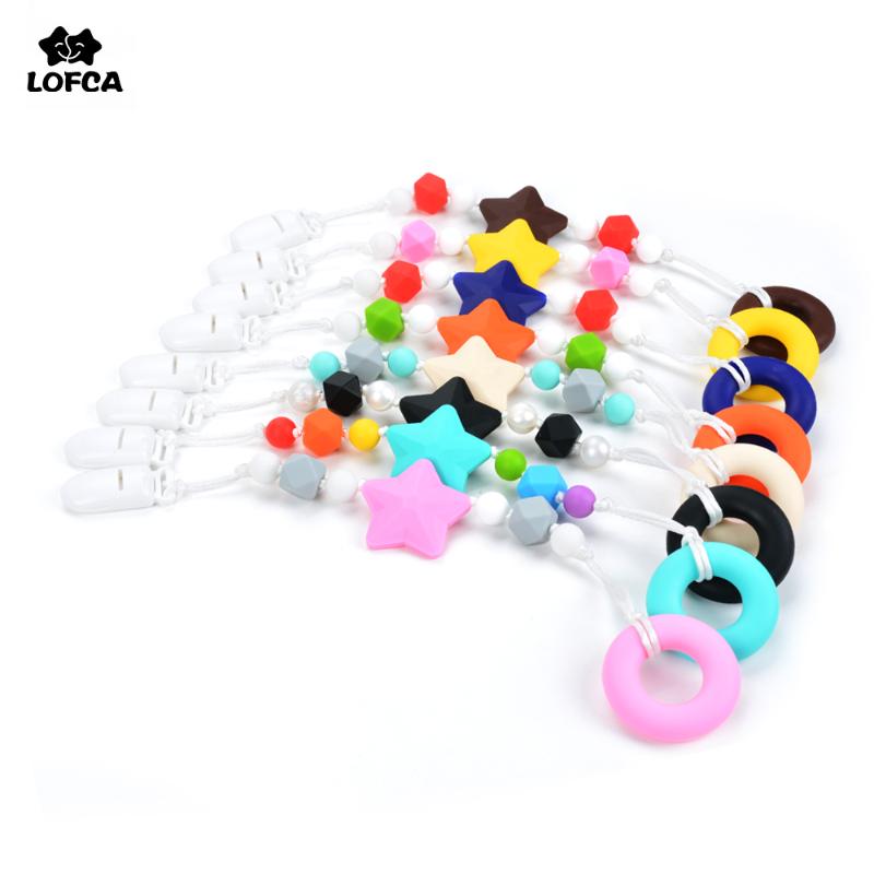 

Donut Pendant Clip Chain Baby Nipple Feeding Silicone Beads BPA Free Infant Chewable Shower Toys Pacifier Clip Holder Multicolor