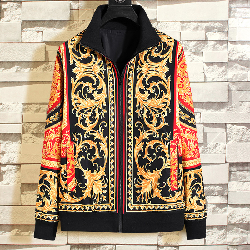 

Men's Jackets Seestern Brand Jacket Printed Flower Fashion Autumn Winter Casual Coat Red Zipper Sports Windbreaker