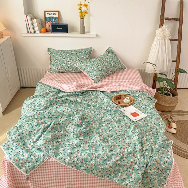 

Svetanya Nordic INS Green Floral Flowers Summer Nap Quilt Set Cotton Material Cotton Filler Blanket Bedspread Sheet Pillowcases, 20203374