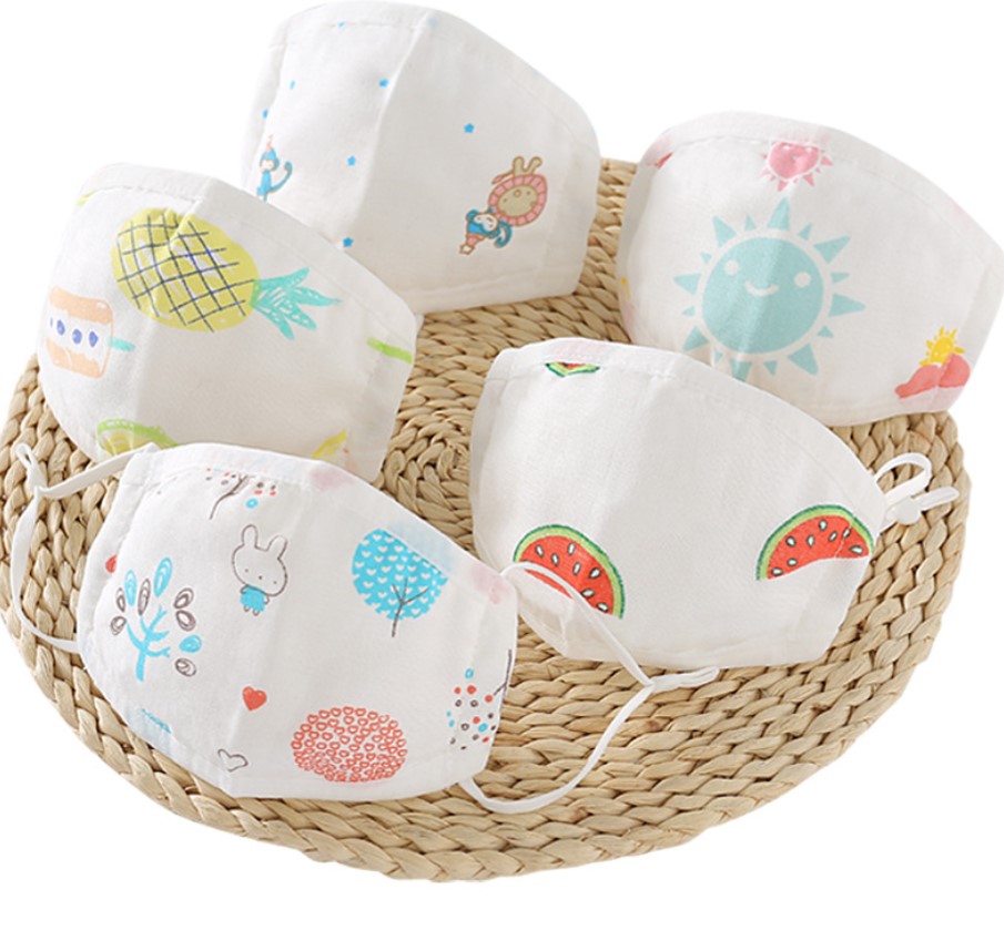 Cotton voile Face Mask Summer Soft 4 layers Gauze Mouth Covers Anti Dust Windproof Masks for Tollder Kids Children Adults S M L cute prints-image-567200076