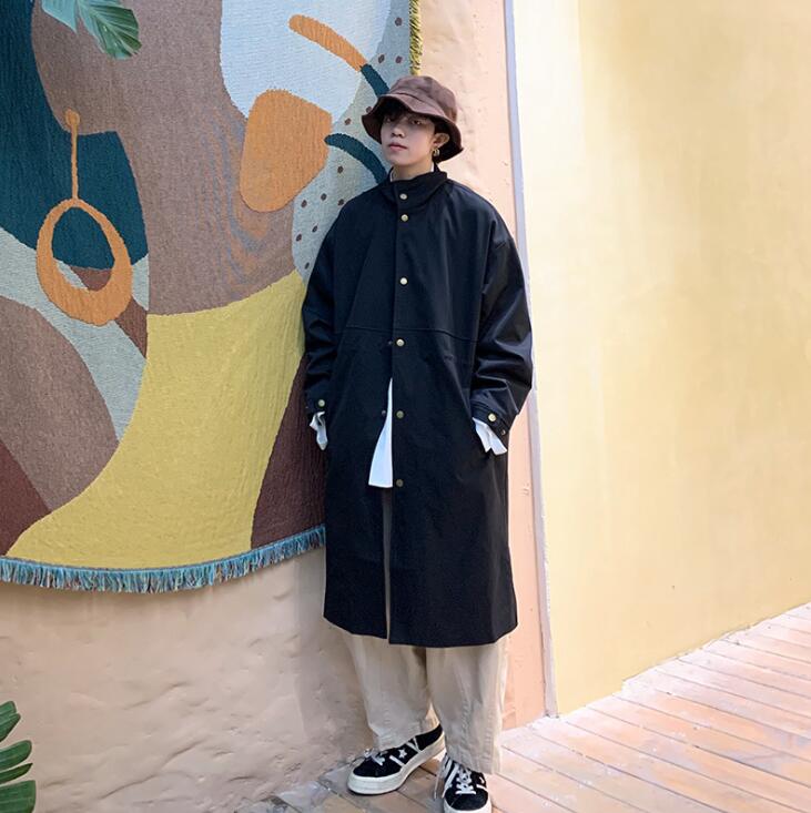

Mens trench coats man middle length coat men clothes slim fit overcoat long sleeve stand collar 2020 spring autumn new designer, Black