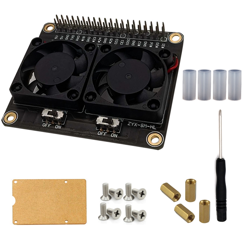 

Dual Cooling Fans and Automatic Discoloration LED Heatsink Case GPIO Expansion Board for Raspberry Pi 4B