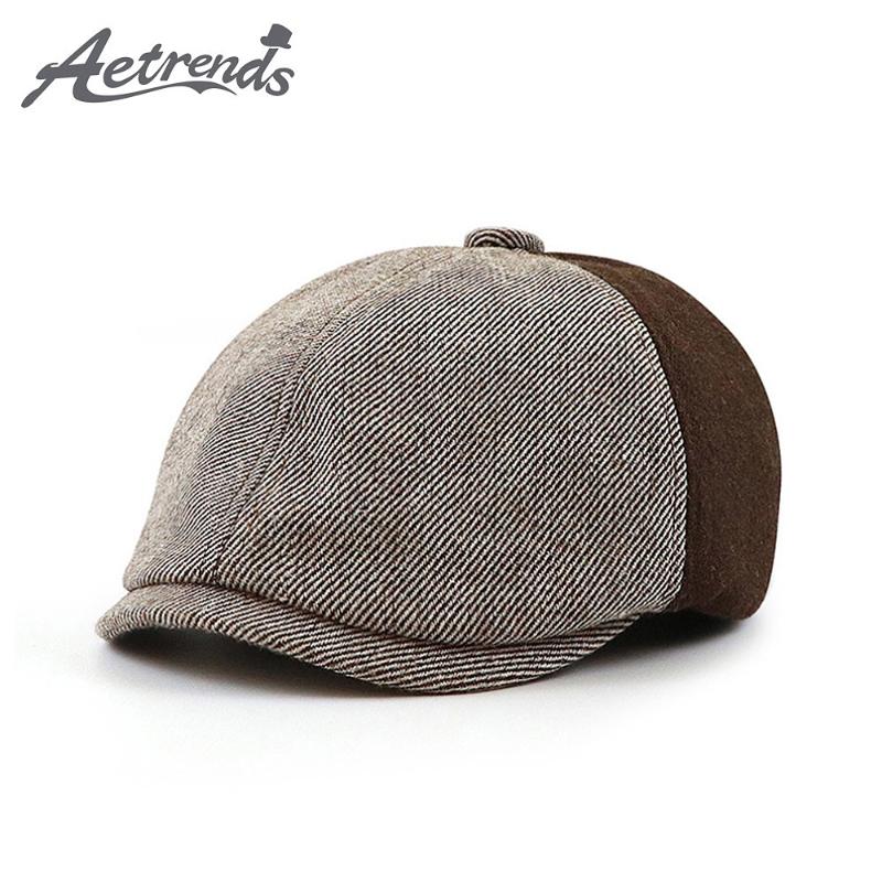 

AETRENDS] Autumn Winter Hats for Men Octagonal Newsboy Cap Male Casual Wool Felt Hat Beret PZ-10143, Beige