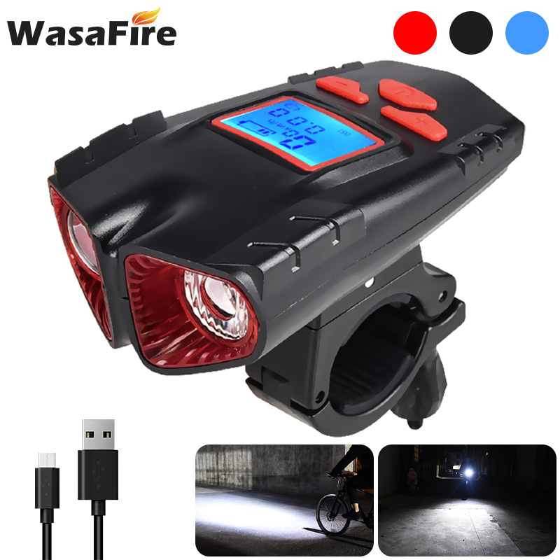 

Bicycle Light Computer Speedometer Lights USB Rechargeable Bike Headlight Front Horn Lamp 4 Modes Cycling T6 LED
