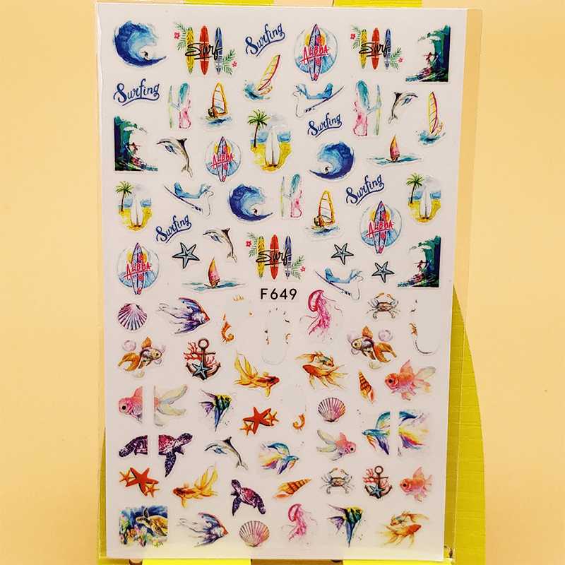 

3D Nail Sticker Decals Sailboat Seahorse Fish Nail Art Decorations Stickers Sliders Manicure Accessories Nails Decoraciones, White