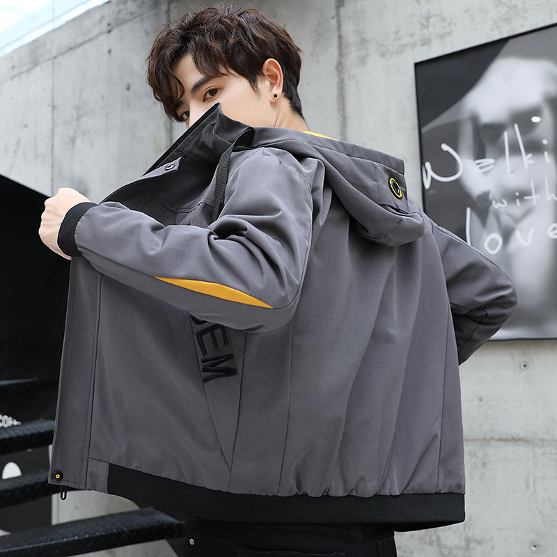 

Men Jacket Spring and Autumn Korean-Style Tooling Jacket Sports Autumn Fashion Loose Mens, Black