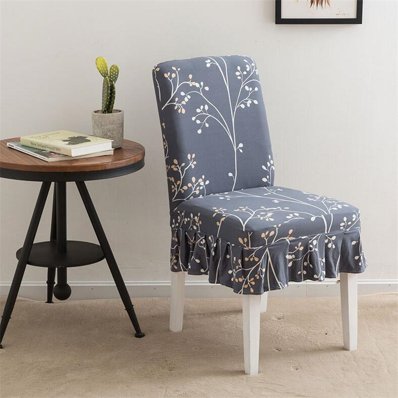 

Floral Print Pattern Spandex Chair Cover with Skirt Wedding Decor Home Party Dining Chair Cover Seat Slipcovers Elastic Stretch