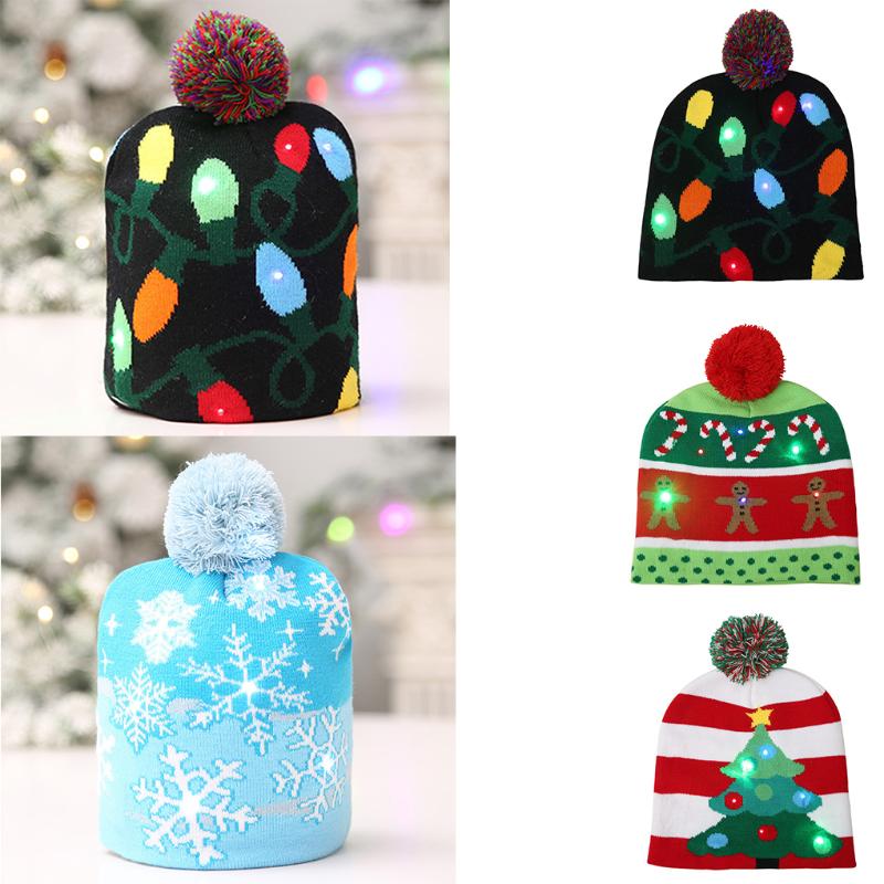 

Kids Adults LED Light Christmas Men Tree Snowflake Hat Colorful Lamps Luminous Xmas Gifts Cap