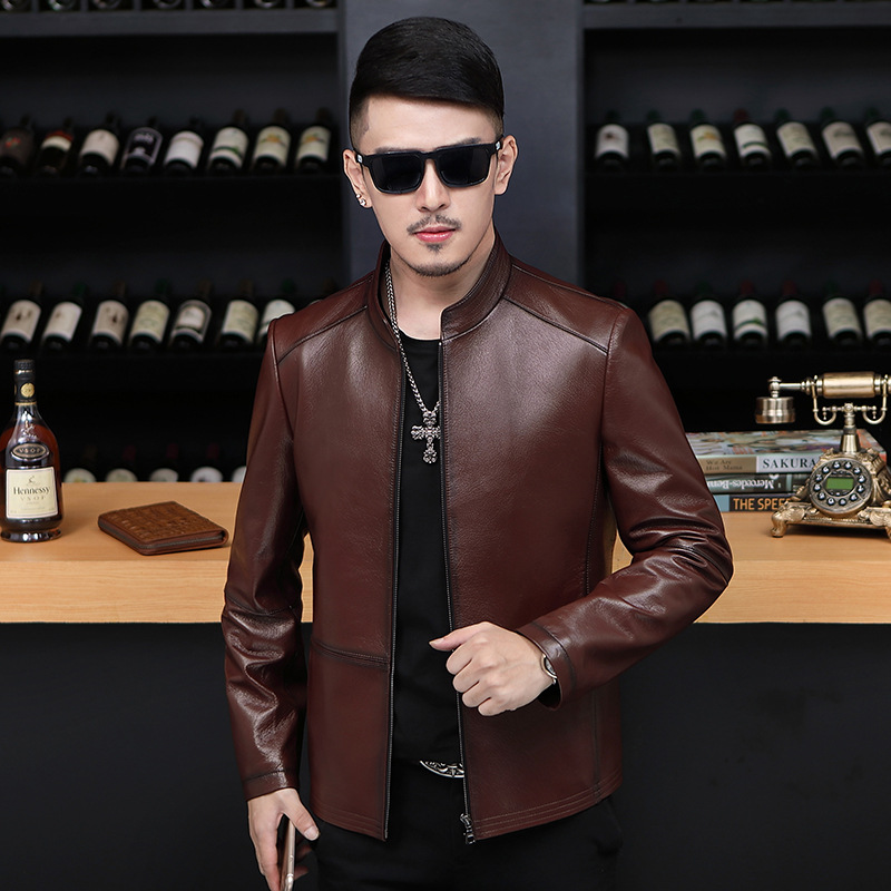 

Genuine Leather Jacket Sheepskin Leather Jackets Mens Clothes 2020 Spring Autumn Coat Stand Collar Jacket 7008 YY371, Black