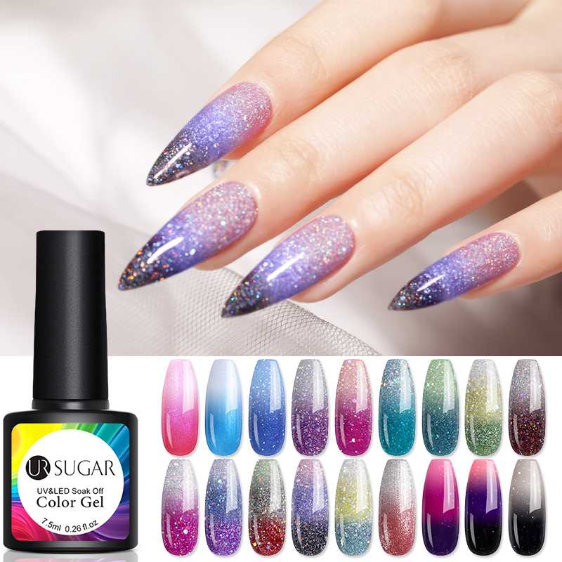 

UR SUGAR Glitter Gel Thermal Polish Soak Off UV Gel Polish Temperature Color-changing Varnish Nail Art varnish, Base coat