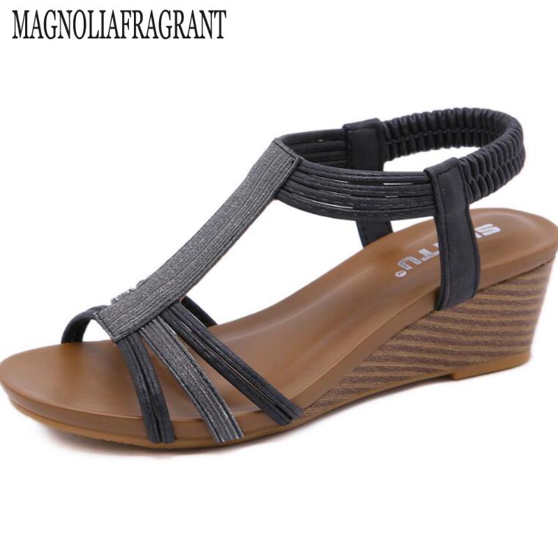 

Women's Sandals Summer shoes Ladies Comfortable Wedges Elastic band Sandals Female Casual Beach Shoes sandalias mujer hy945, Beige