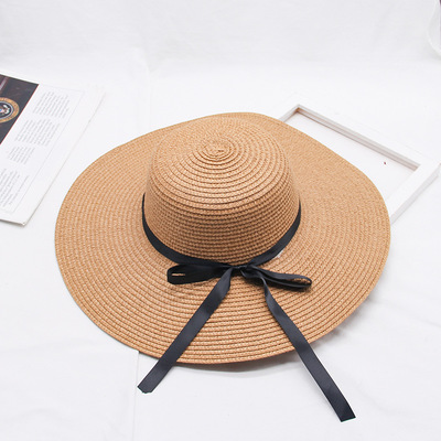 

New Product Straw Hats Ma'am Leisure Go On A Journey Bow Straw Hat Outdoors On Vacation Sunscreen Will Eaves Sun Hat, White