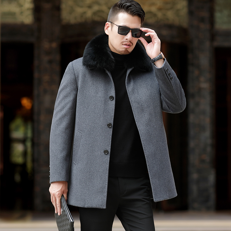 

1881 New Fashion Winter Men's Clothes striped Woolen Coat men's Cashmere Blends Overcoat long youth Trench Coat, Black