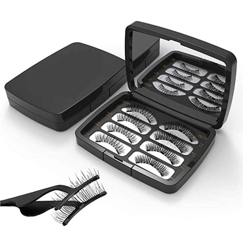 

2 Pair Handmade Magnet Eyelashes with Tweezers Natural Long Magnetic 3D Fake Lashes Makeup Eyelash Extension Tools Set
