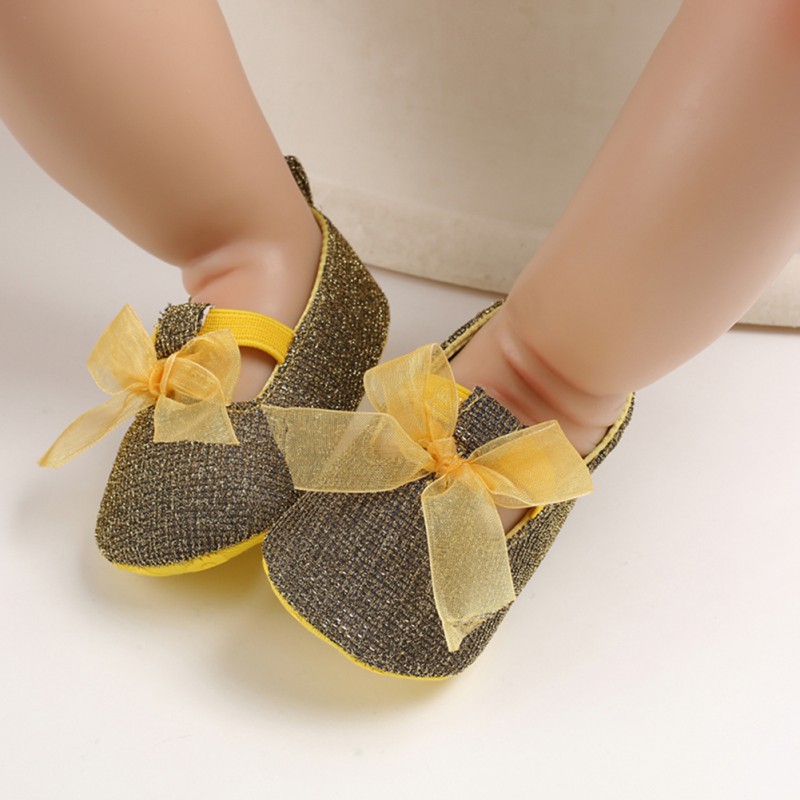 

Toddler Soft Soled Anti-slip Baby Girls shoes Baby Girls Sweetness First walker Shoes Butterfly Knot Solid Color, Gold